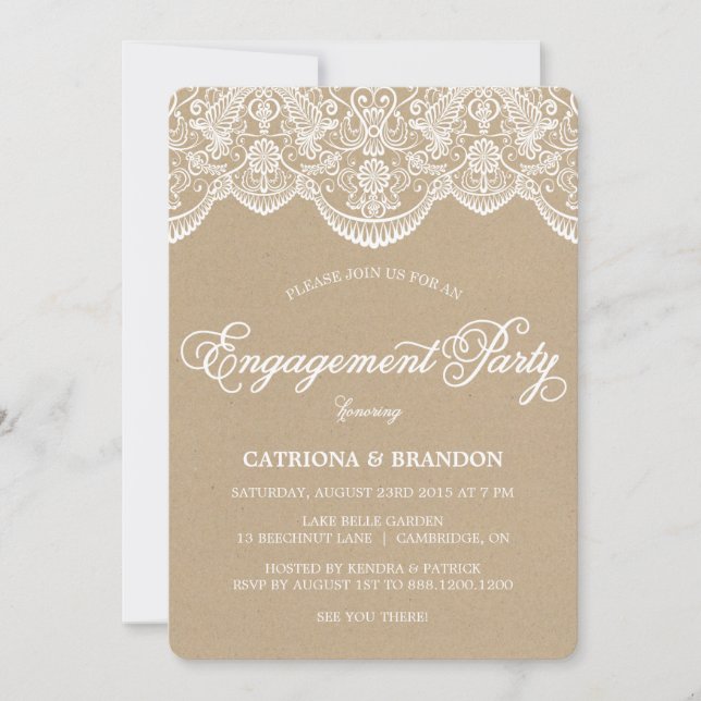 Vintage Chic Brocade Lace Engagement Invitation (Front)