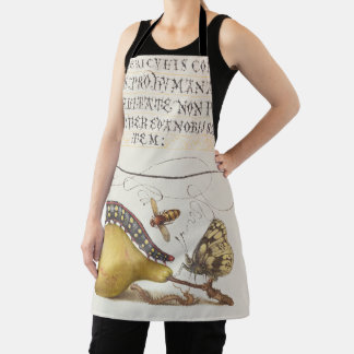 Vintage Chic Calligraphy butterfly Print Apron