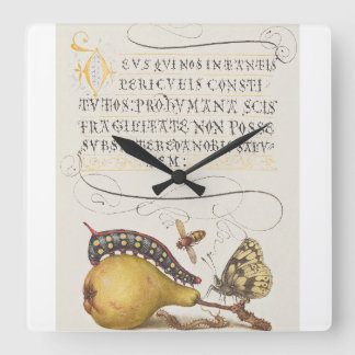 Vintage Chic Calligraphy butterfly Print Square Wall Clock