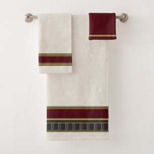Vintage Chic Christmas Antique White & Maroon Bath Towel Set