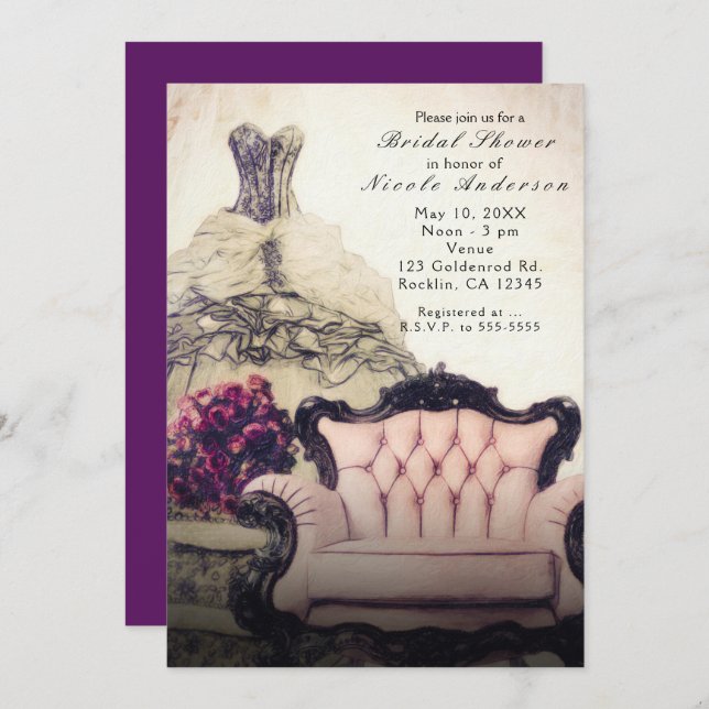 Vintage Chic Elegant Bridal Shower Invitations (Front/Back)
