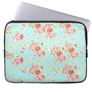 Vintage chic floral roses blue shabby rose flowers laptop sleeve
