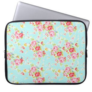 Vintage chic floral roses blue shabby rose flowers laptop sleeve