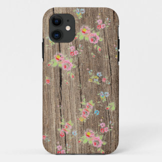 Vintage chic floral rustic shabby rose flower wood iPhone 11 case