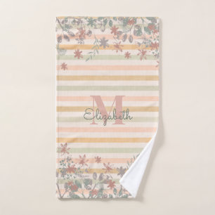 Vintage Chic Floral Stripes with Add Name Hand Towel
