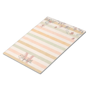 Vintage Chic Floral Stripes with Monogram Notepad