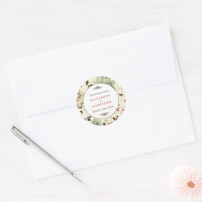 Vintage Chic Floral Wedding Classic Round Sticker (Envelope)