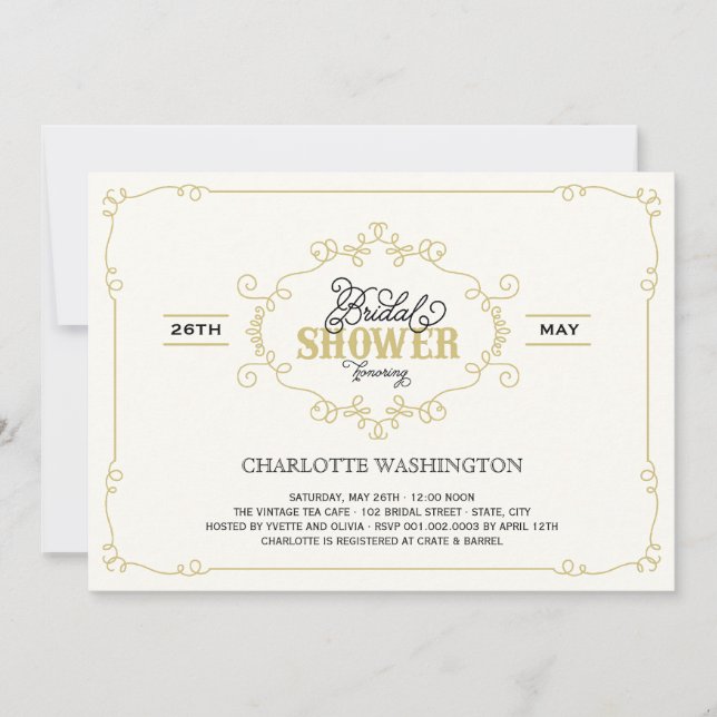 Vintage Chic Flourish Gold Bridal Shower Invite (Front)