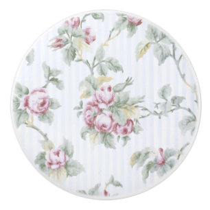 Vintage Chic French Roses and Stripes Ceramic Knob
