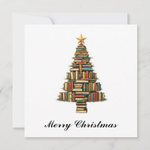 Vintage Chic Fun Books Lover Flat Holiday Card