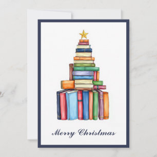 Vintage Chic Fun Christmas Tree Made of Books Holiday Card