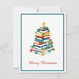 Vintage Chic Fun Colourful Christmas Book Tree  Holiday Card