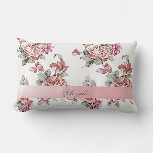 Vintage Chic Girly  Flowers-Personalized Lumbar Pillow (Front)