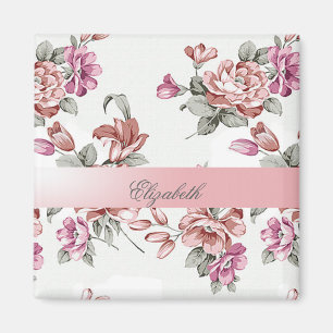 Vintage Chic Girly Flowers-Personalized Magnet