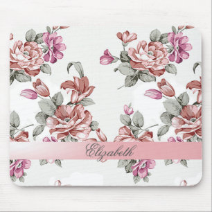 Vintage Chic Girly  Flowers-Personalized Mouse Pad