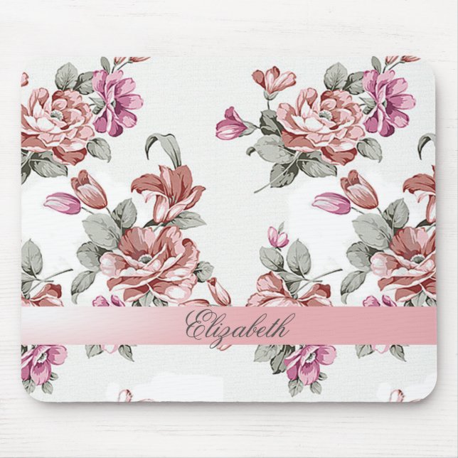 Vintage Chic Girly  Flowers-Personalized Mouse Pad (Front)