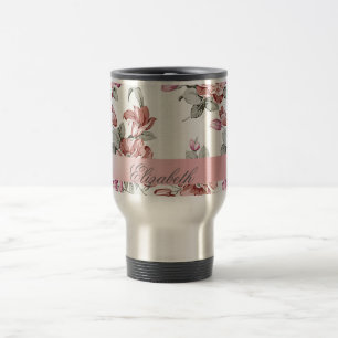Vintage Chic Girly Flowers-Personalized Travel Mug