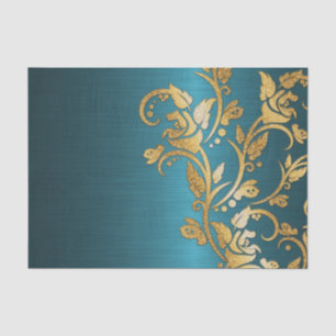 Vintage Chic Gold Aqua Floral Glitter Photo Print Tissue Paper