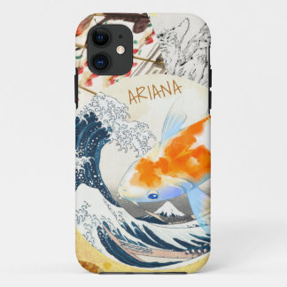 Vintage Chic Gold Koi Pond of Japanese Monogrammed iPhone 11 Case