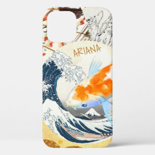 Vintage Chic Gold Koi Pond of Japanese Monogrammed iPhone 12 Case