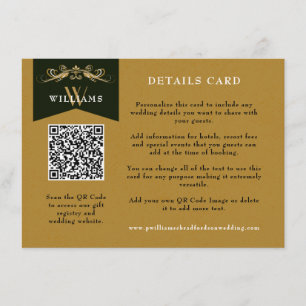 Vintage Chic Gold QR Code Wedding Card Insert