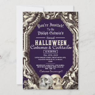 Vintage Chic Gothic Skull Halloween Costume Party Invitation
