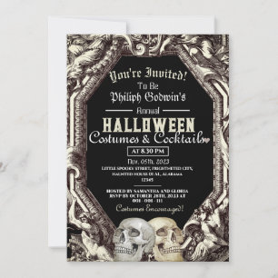 Vintage Chic Gothic Skull Halloween Costume Party Invitation