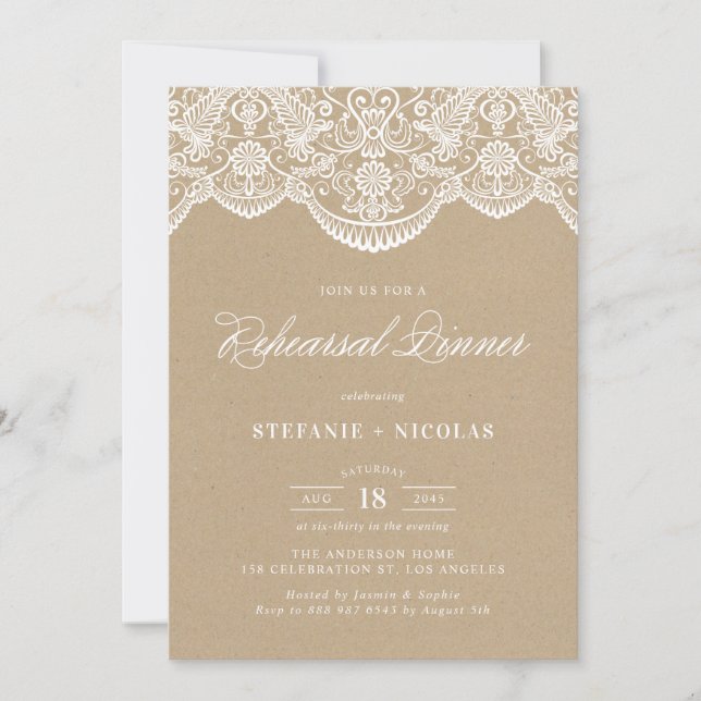 Vintage Chic Lace Rehearsal Dinner Invitation (Front)
