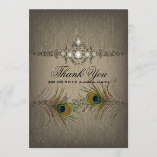 Vintage chic mariage paon Carte de remerciements