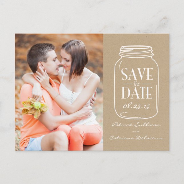 Vintage Chic Mason Jar Save the Date Postcard (Front)
