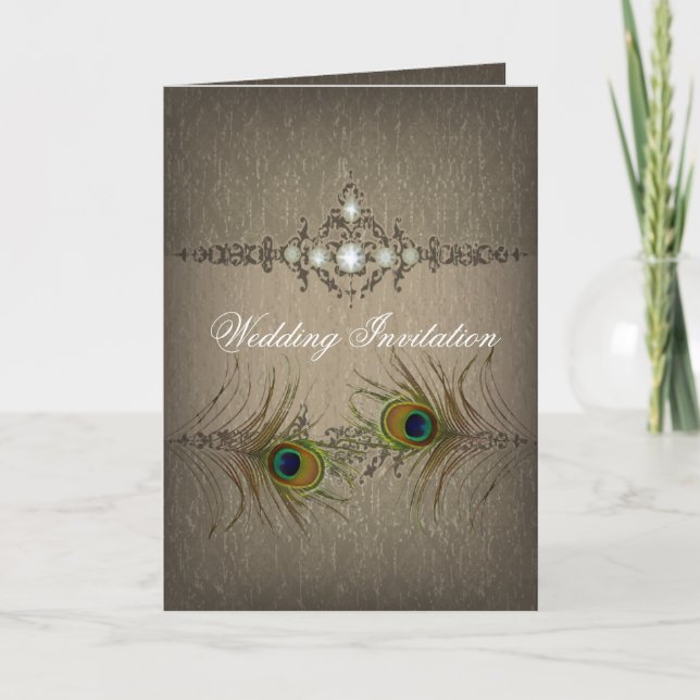 Vintage chic peacock wedding invitation (Front)