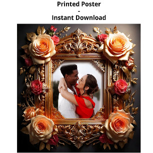Vintage Chic Photo Frame with Roses and Ornaments Poster