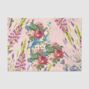 Vintage chic pink blue birds floral pattern tissue paper