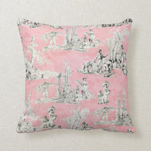 Vintage Chic Pink Toile Floral Decorative Throw Pillow