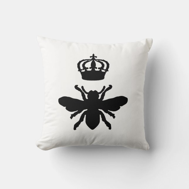 Vintage Chic Queen Bee Silhouette Throw Pillow (Front)