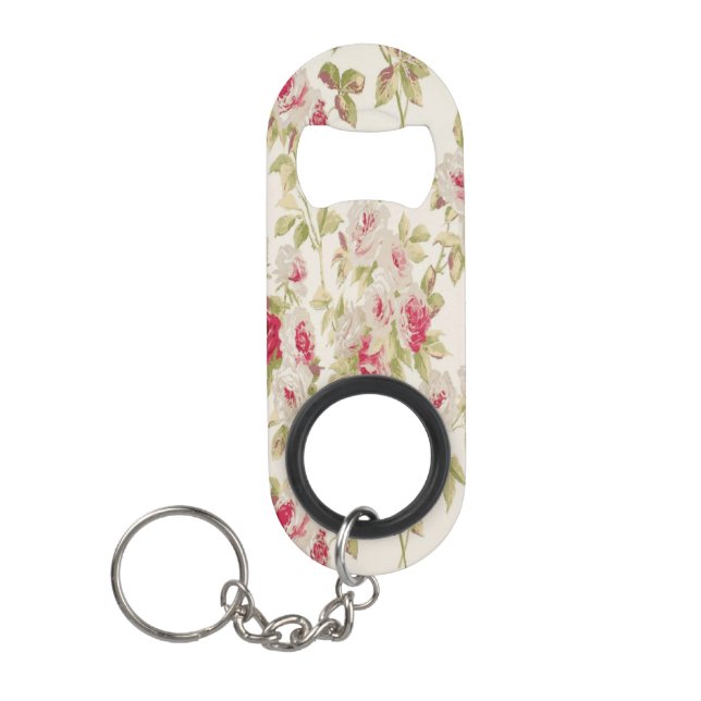 Vintage Chic  Shabby Girly Roses Keychain Bottle Opener (Front)