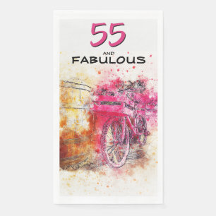 Vintage Chic Watercolor Pink Bicycle 55th Birthday Napkin