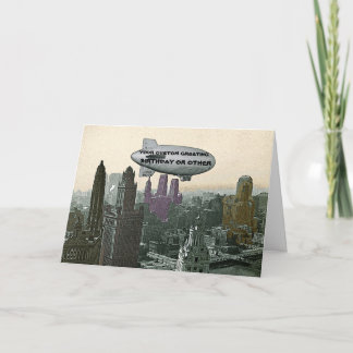VINTAGE CHICAGO BLIMP OVER CITY COMIC BIRTHDAY PIC CARD
