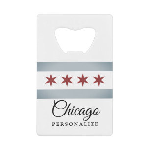 Vintage Chicago city flag custom name Credit Card Bottle Opener