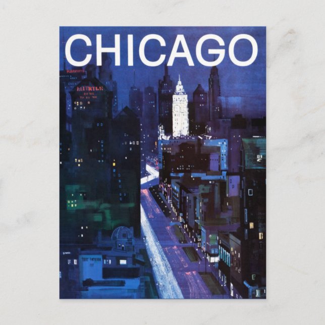 Vintage Chicago City Streets Travel Postcard (Front)