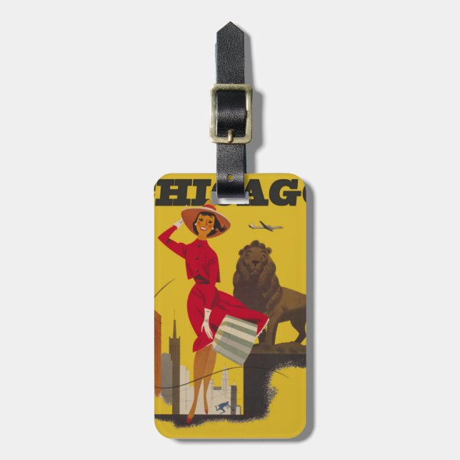 Vintage Chicago City Travel Advertisement Luggage Tag (Front Vertical)