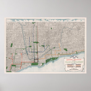 Vintage Chicago Elevated Railways Map (1908) Poster
