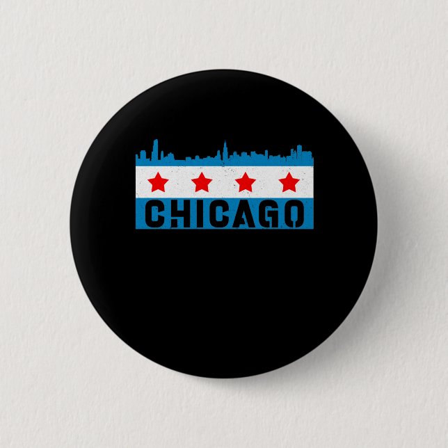 Vintage Chicago Flag Skyline 2 Inch Round Button (Front)