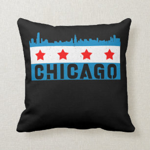 Vintage Chicago Flag Skyline Throw Pillow