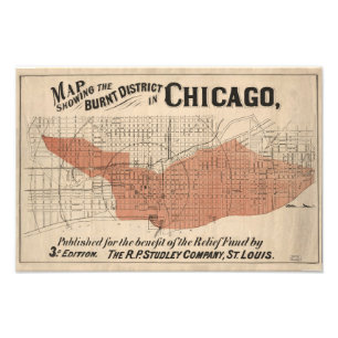 Vintage Chicago Great Fire Map, 1871 Photo Print