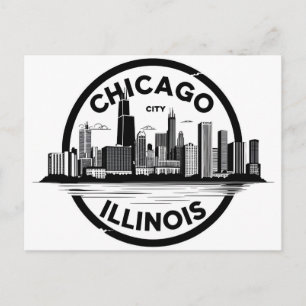 Vintage Chicago Illinois City Skyline Retro Travel Postcard