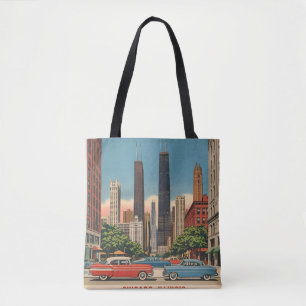 Vintage Chicago Illinois City Skyline Retro Travel Tote Bag