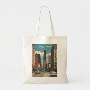 Vintage Chicago Illinois City Skyline Retro Travel Tote Bag