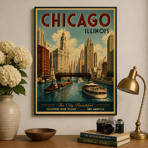 Vintage Chicago Illinois Travel Poster