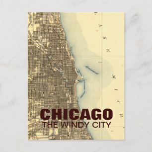 Vintage Chicago Map postcard